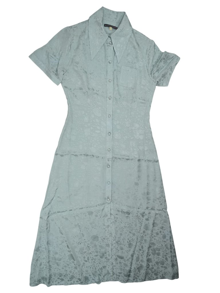 Alexa Chung Anna 2019 Floral-Jacquard Collared Button Up Midi Dress In Blue